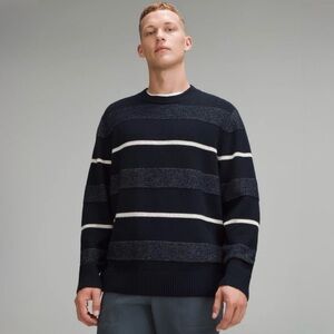 Lululemon Sweater Mens XS True Navy Relaxed Fit Knit Merino Wool Stripe Crew